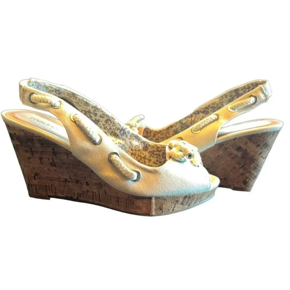 Maurice's Beige‎ Top Sider Wedge Open Toe Sandals Women's Size 9